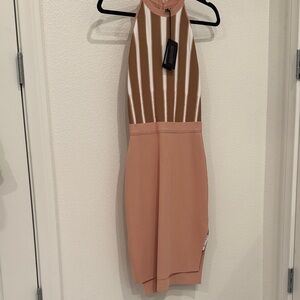 Elegant Brown and Pink Halter Dress